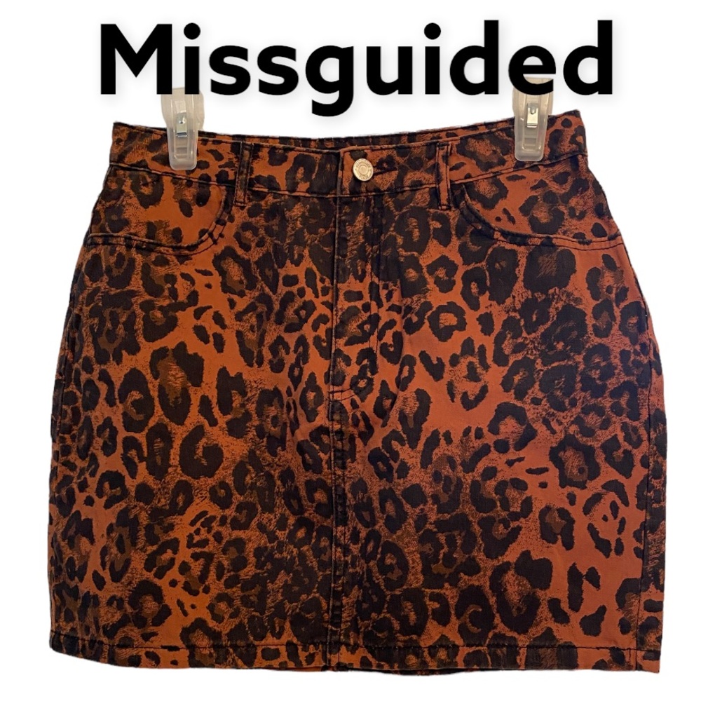 Missguided Leopard Print Denim Mini Skirt Sz 8